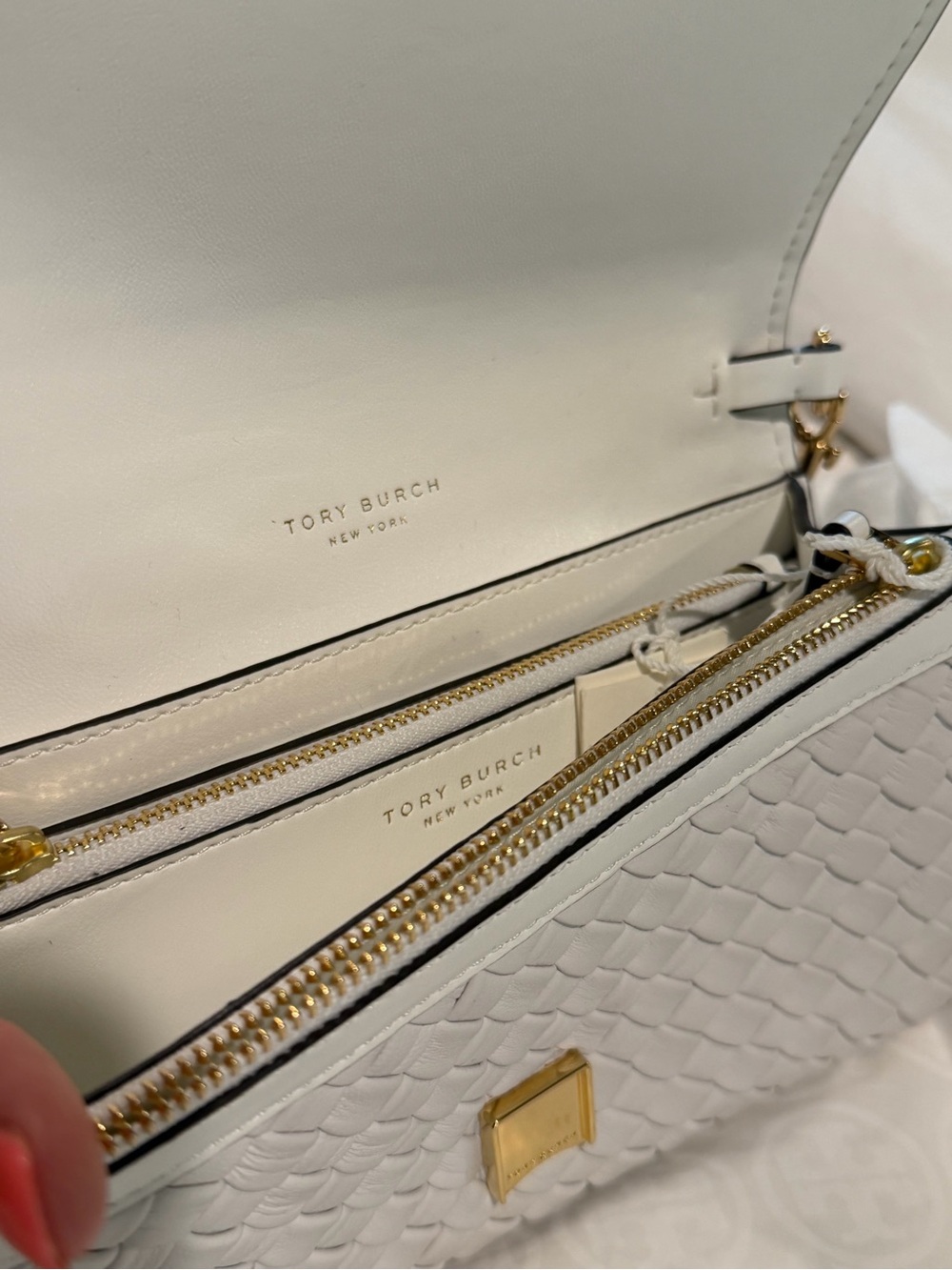 Tory Burch White Woven Leather Crossbody Thea purse clutch - Picture 3 of 9